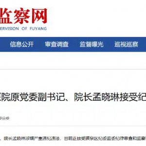 阜陽市第五人民醫(yī)院原黨委副書記、院長孟曉琳被查！